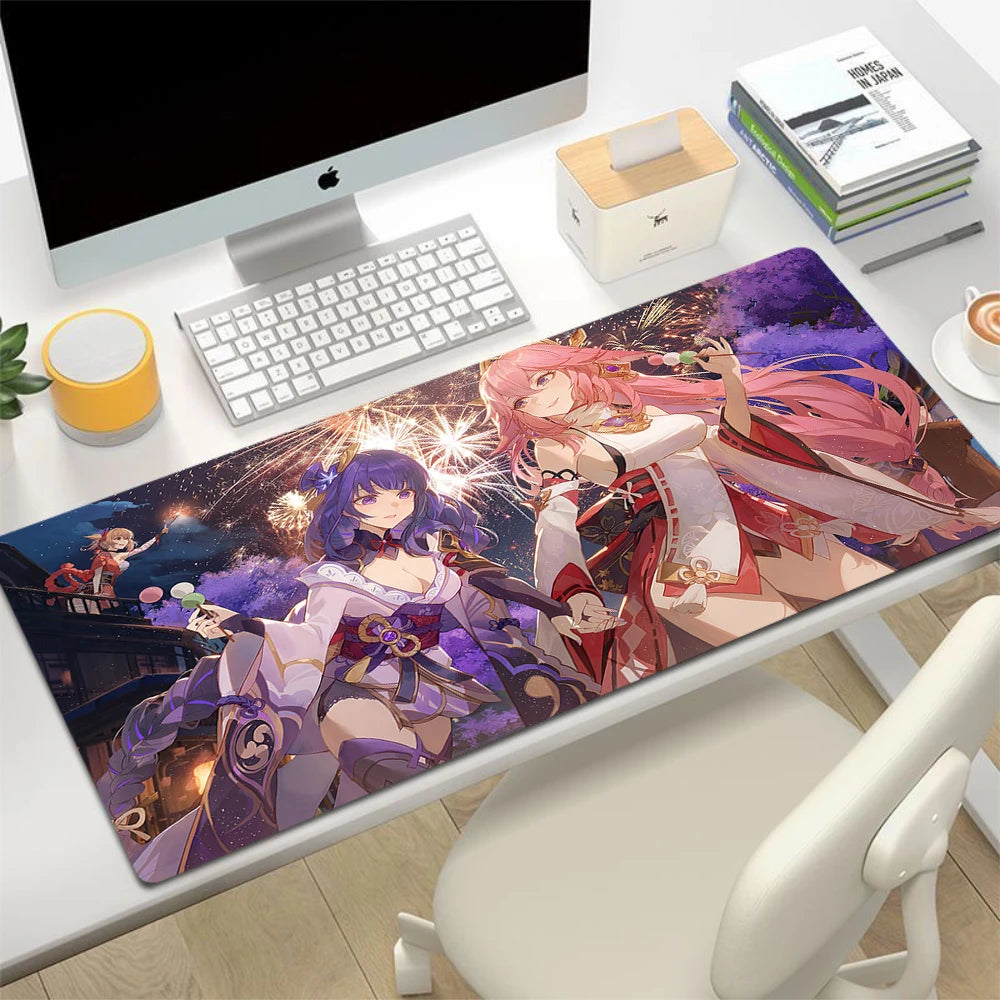 XL Anime Gaming Mouse Pad with Anti-slip Rubber Base, Stitched Edges, Custom Print Options