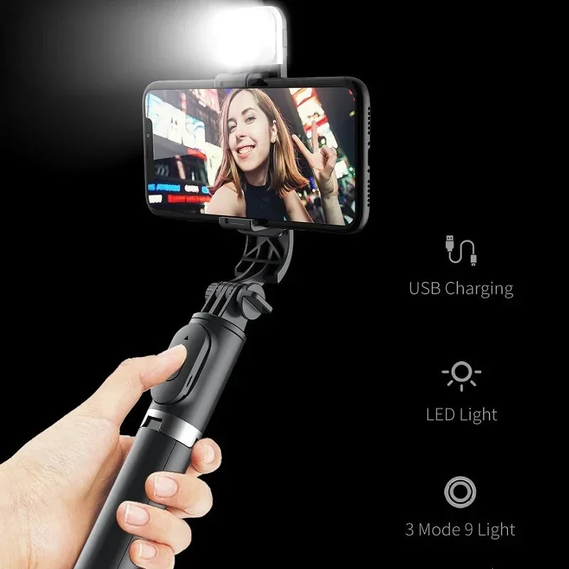 Extended 1045mm Bluetooth Selfie Stick Tripod with LED Fill Light & Remote for Android iOS Phones