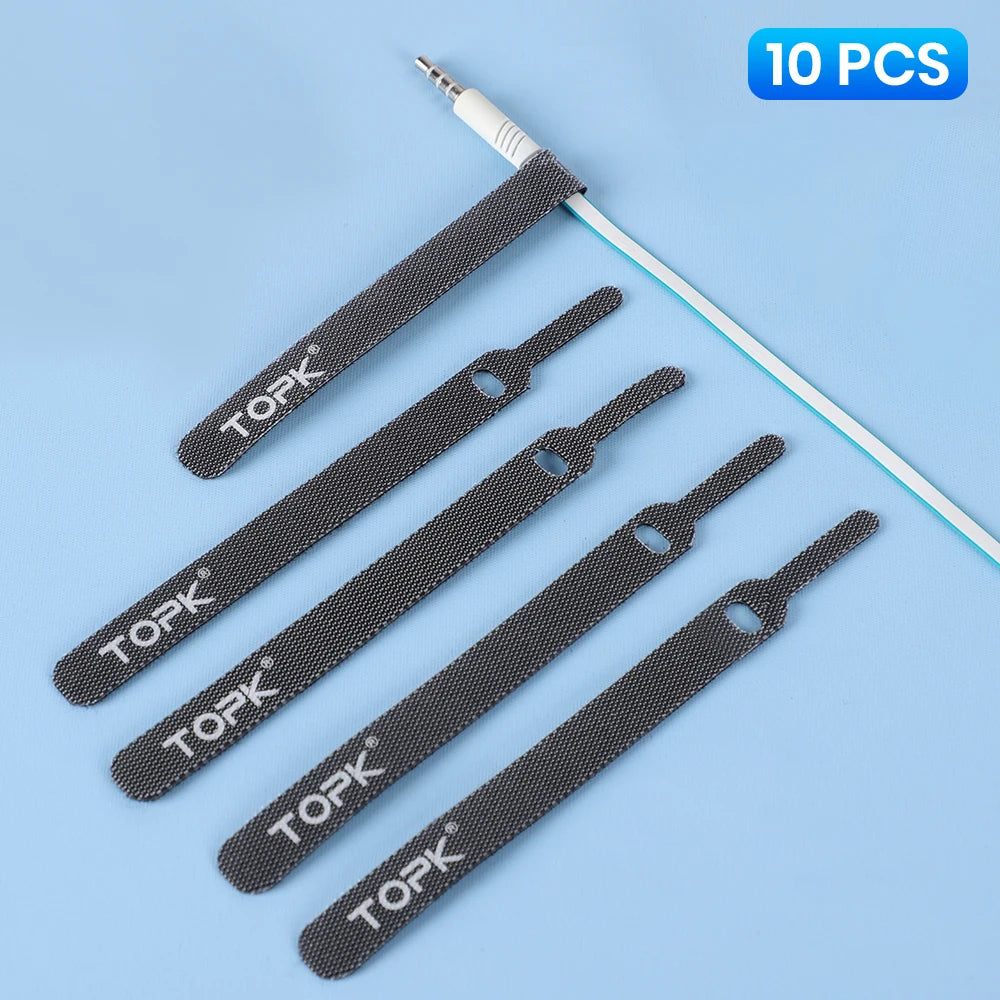 Reusable Adjustable Nylon Cable Organiser Ties for Mouse Earphones and Wires with Loop Strap