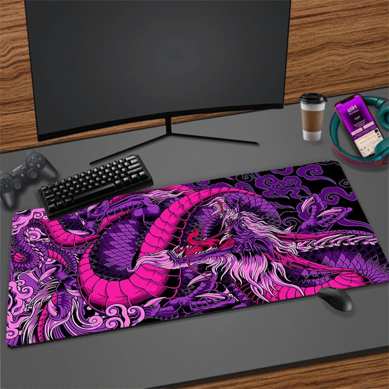 Large Extended Anti-Slip Mouse Pad for Gaming Desk with Durable Stitched Edges and Dragon Design
