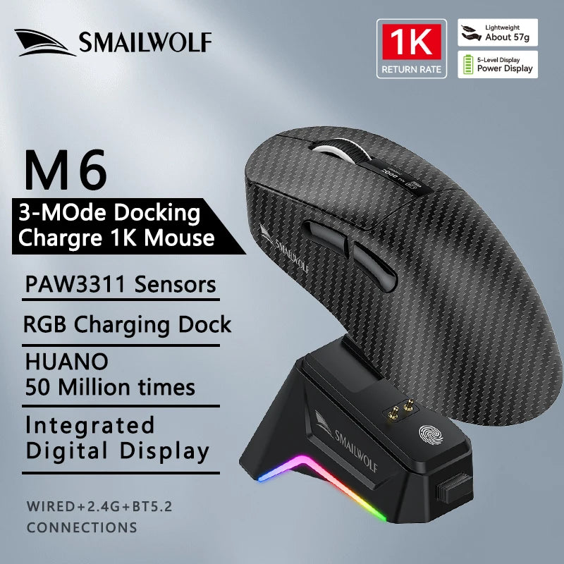 Lightweight Wireless Gaming Mouse with Trimode Bluetooth and Fast Charging for Laptop and PC