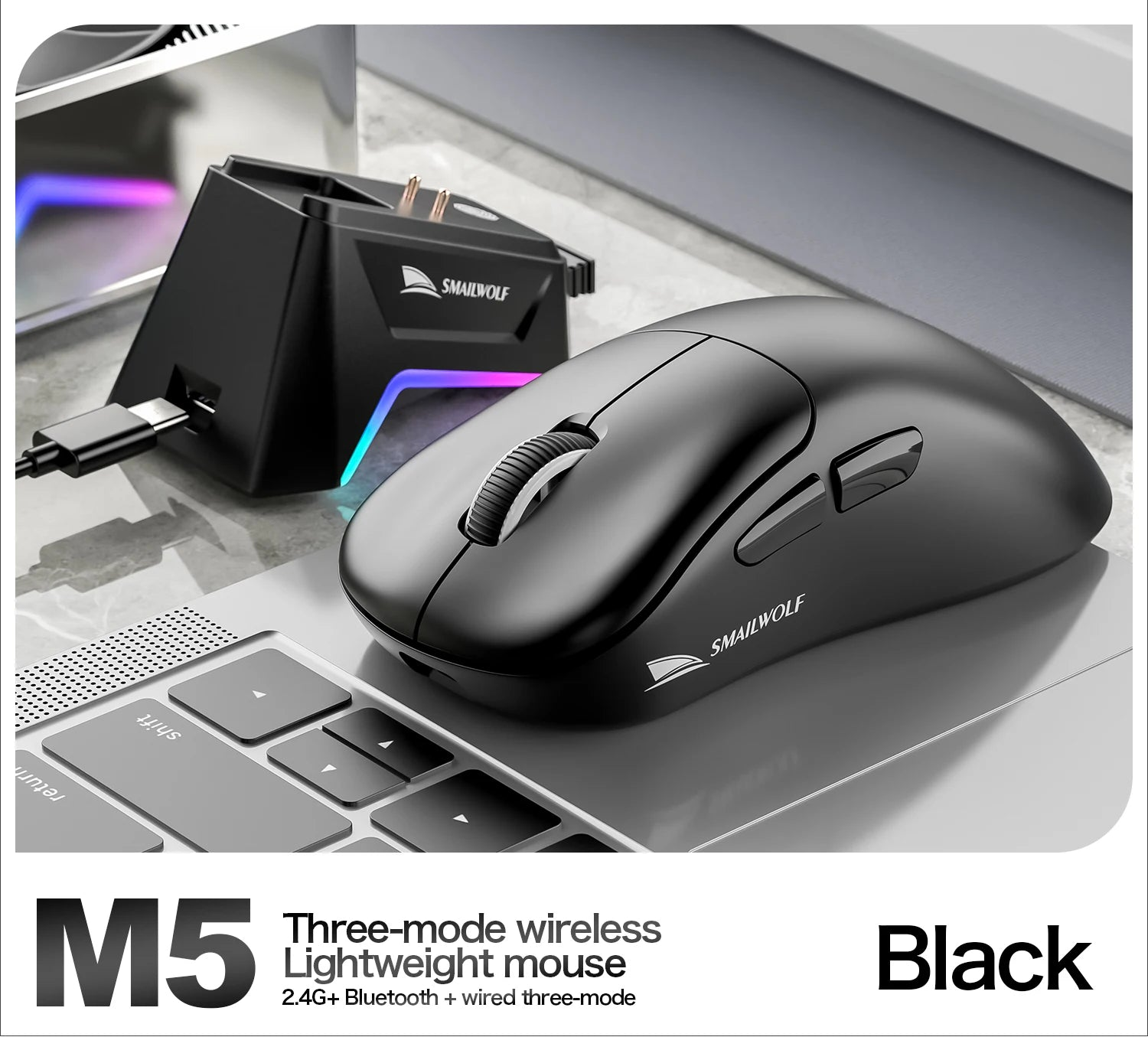 Lightweight Wireless Gaming Mouse with Bluetooth and Three Mode Connectivity for Laptops