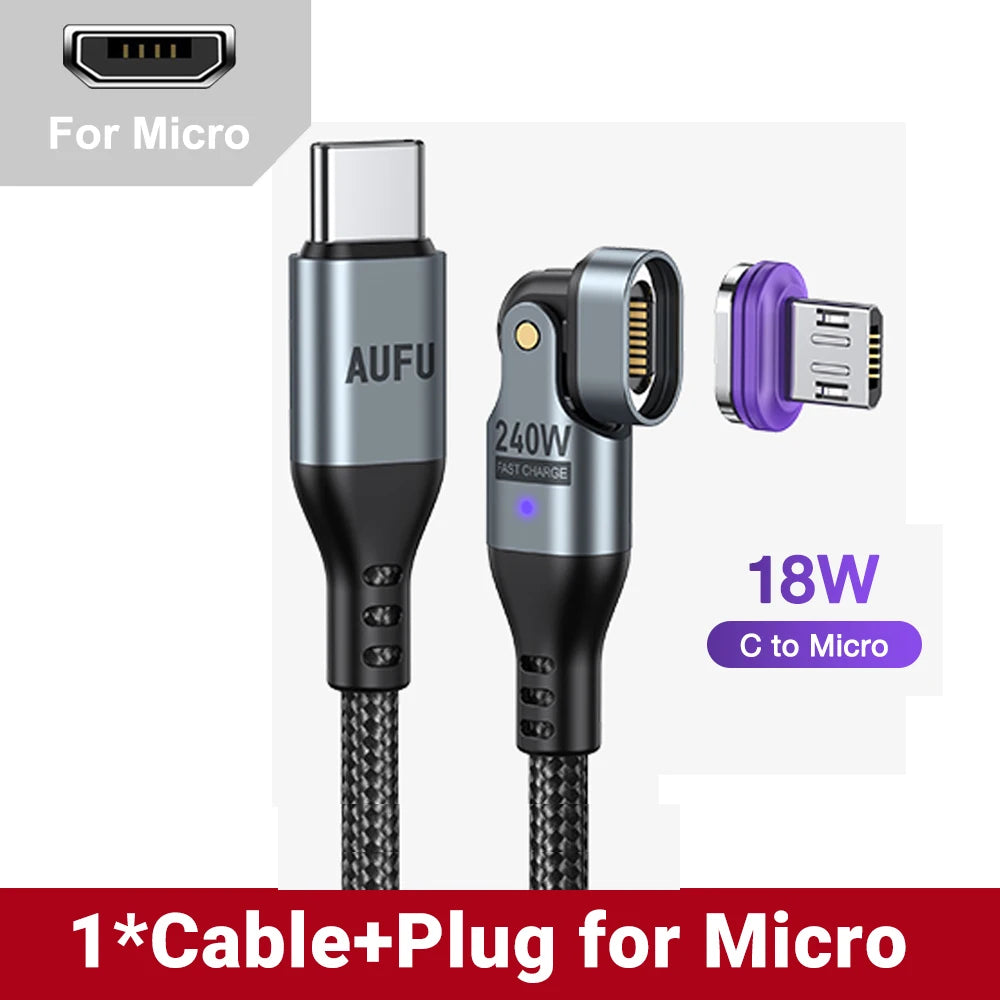 Magnetic 240W Fast Charging USB Cable with 180 Degree Rotation for iPhone and Type C Devices