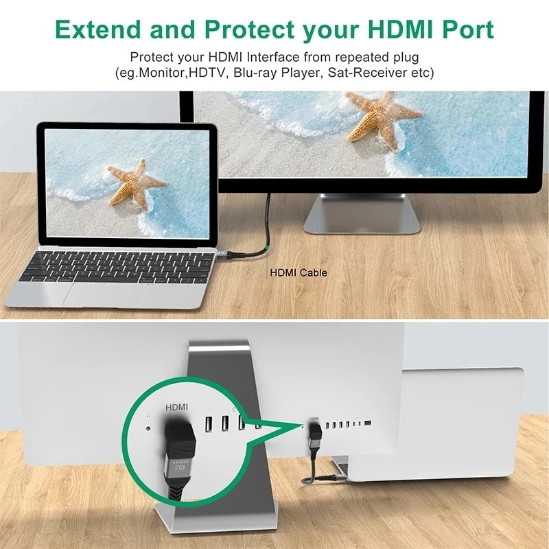 8K HDMI 2.1 Adapter 90°/270° Male–Female 48Gbps for PS5 Roku TV Stick PC & UHD Displays