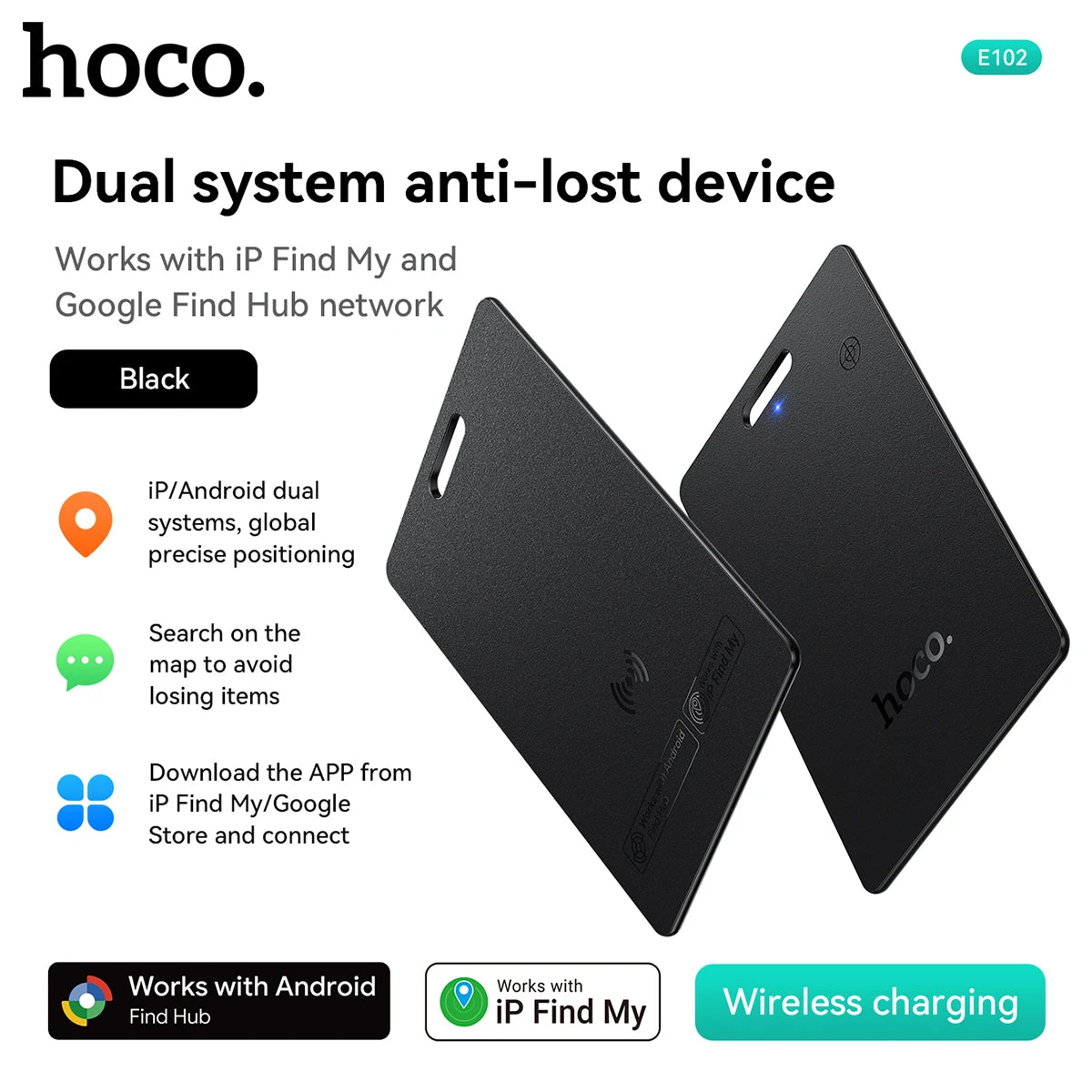 Ultra-Thin Waterproof Smart Tracker Card with Wireless Charging for Wallets iOS and Android Devices