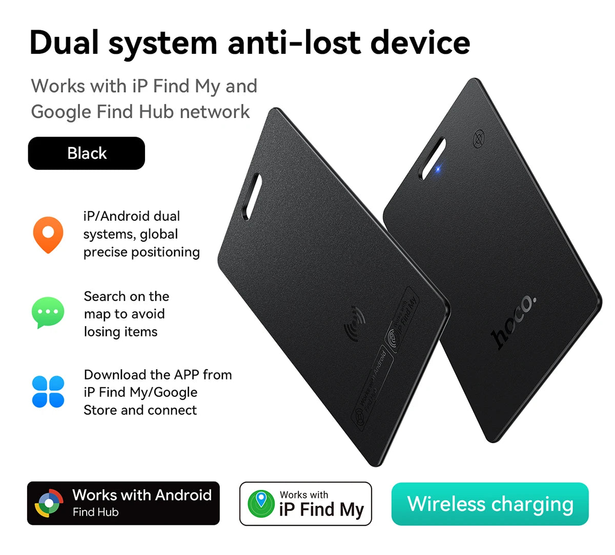 Ultra-Thin Card-Style Anti-Lost Tracker for iPhone and Android with Wireless Charging and GPS