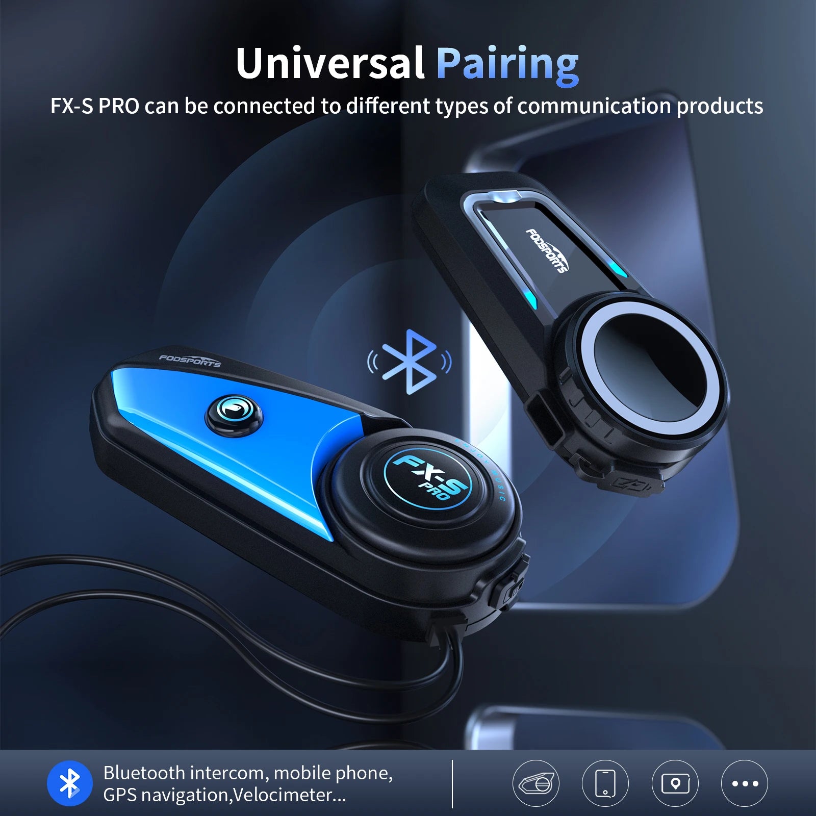 Bluetooth Helmet Intercom Headset Pair for Motorcycles with 1000m Range Noise Reduction and IP65 Waterproof