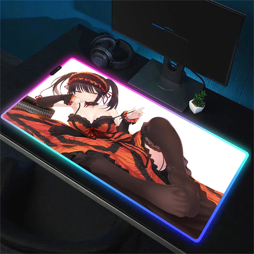 RGB Gaming Mouse Pad with Anime Design Large Non-Slip Backlit Desk Mat for Keyboard and Mouse