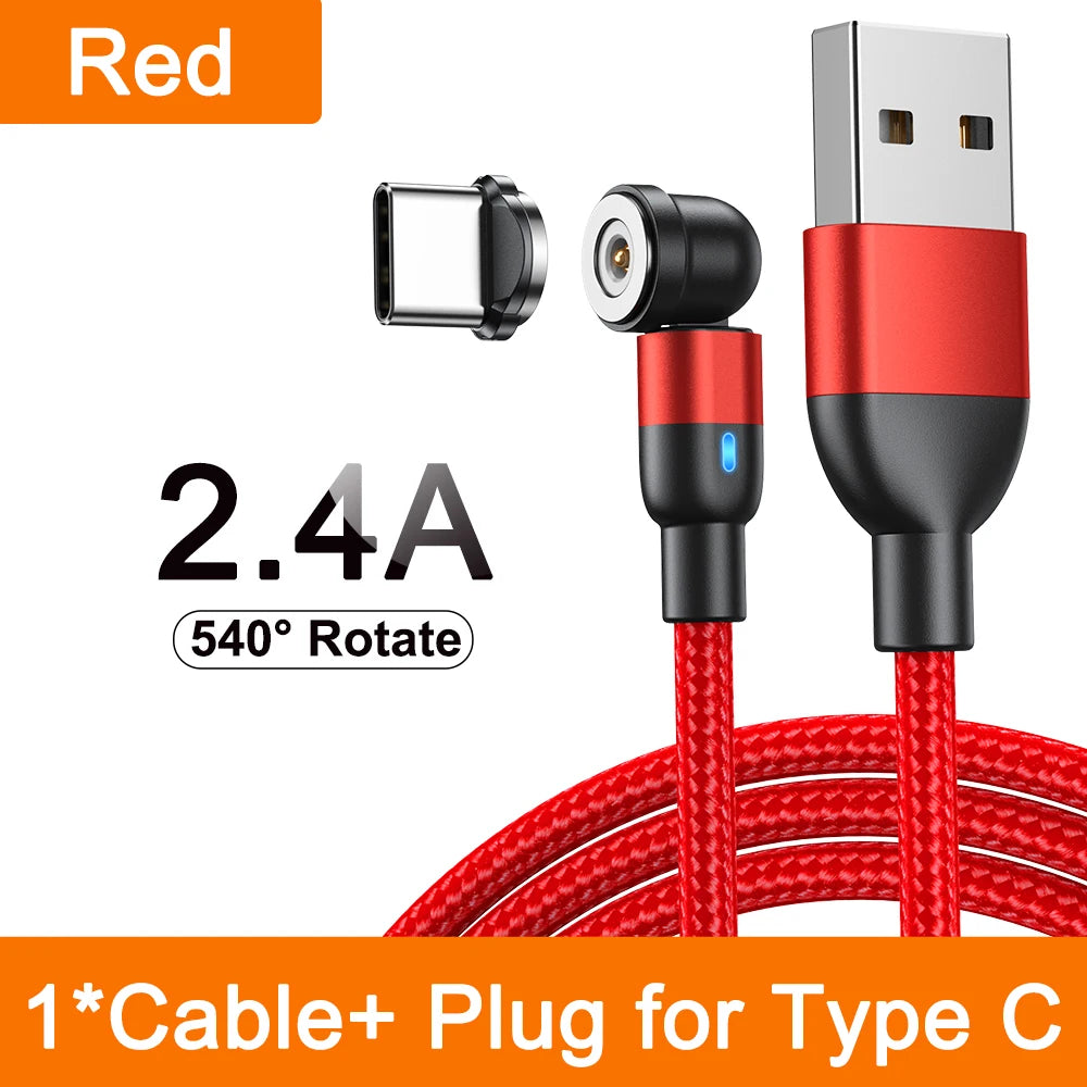 Magnetic 3 in 1 Fast Charging Cable with 540 Degree Rotate for Type C Micro USB and iPhone Devices