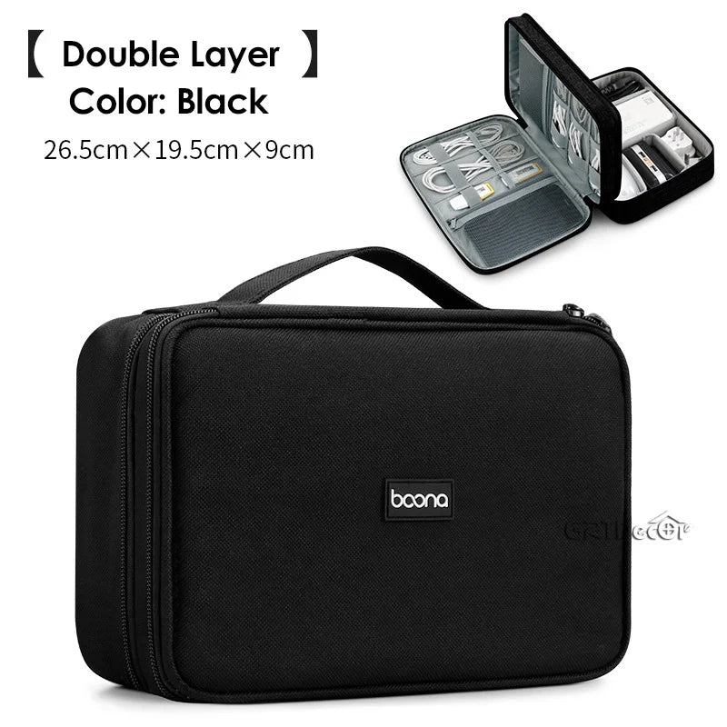 Double Layer Hard Shell Tech Organizer Case for Cables Chargers Earbuds USB Drives Travel Storage