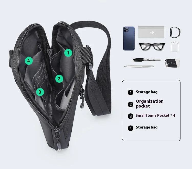 Lightweight Crossbody Chest Bag for Men Water Resistant Sling With USB Charging For Travel and Walking