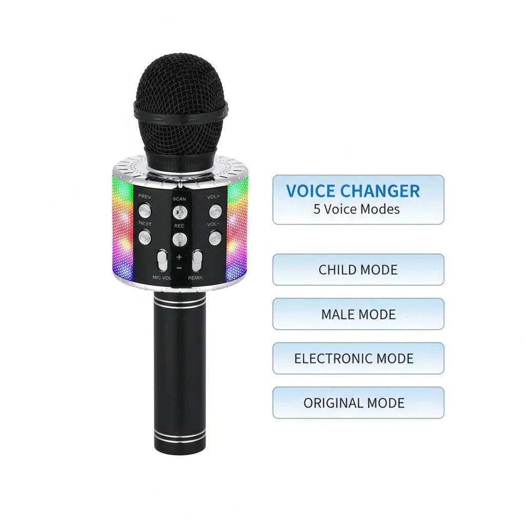 Wireless Kids Karaoke Microphone with Bluetooth Speaker Voice Changer and LED Lights