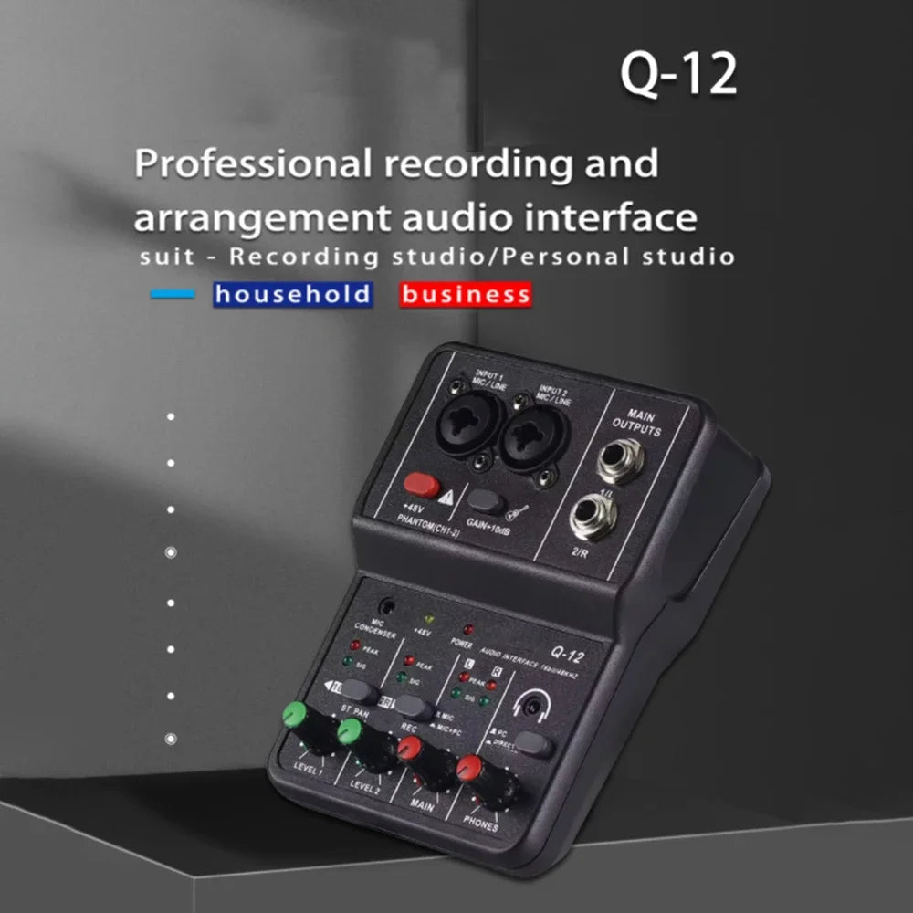 2 Channel Portable USB Audio Interface Mixer for Studio Recording and Live Performance