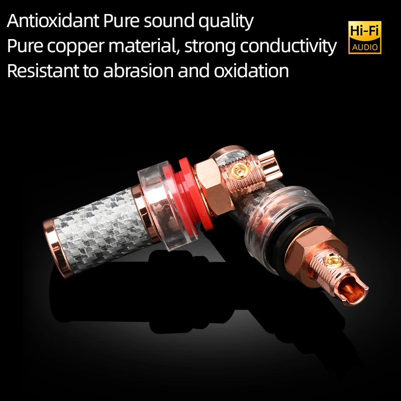 Premium 4PCS Purple Copper Carbon Fibre Speaker Binding Posts Solderless Banana Terminals
