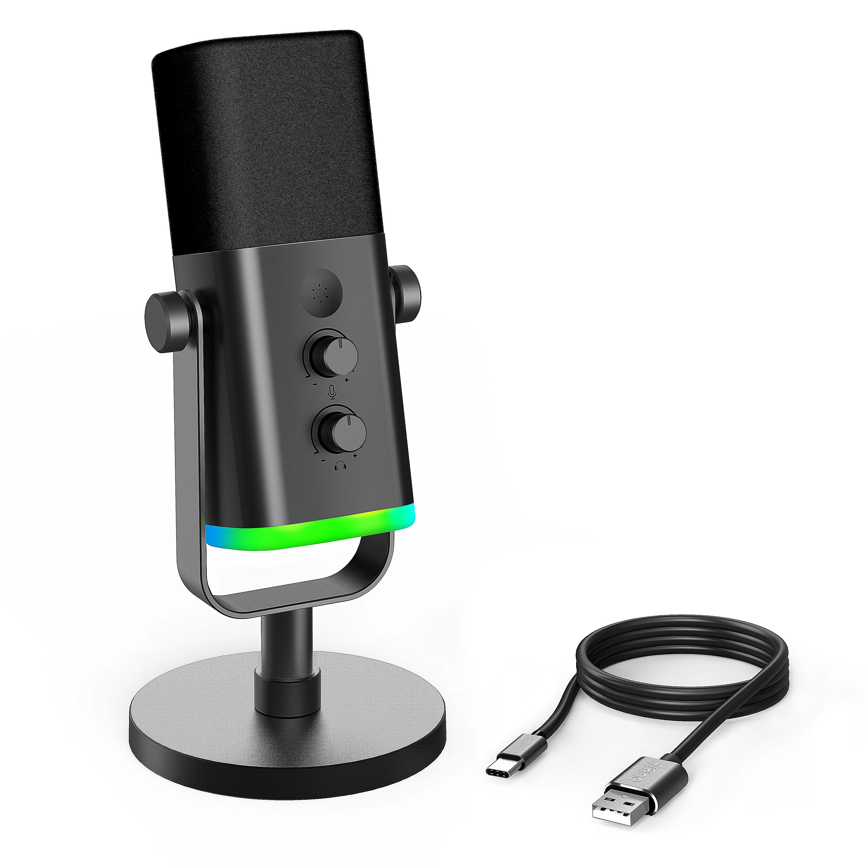 USB XLR Dynamic Gaming Microphone with RGB Control Headphone Jack and Mute for PC Streaming