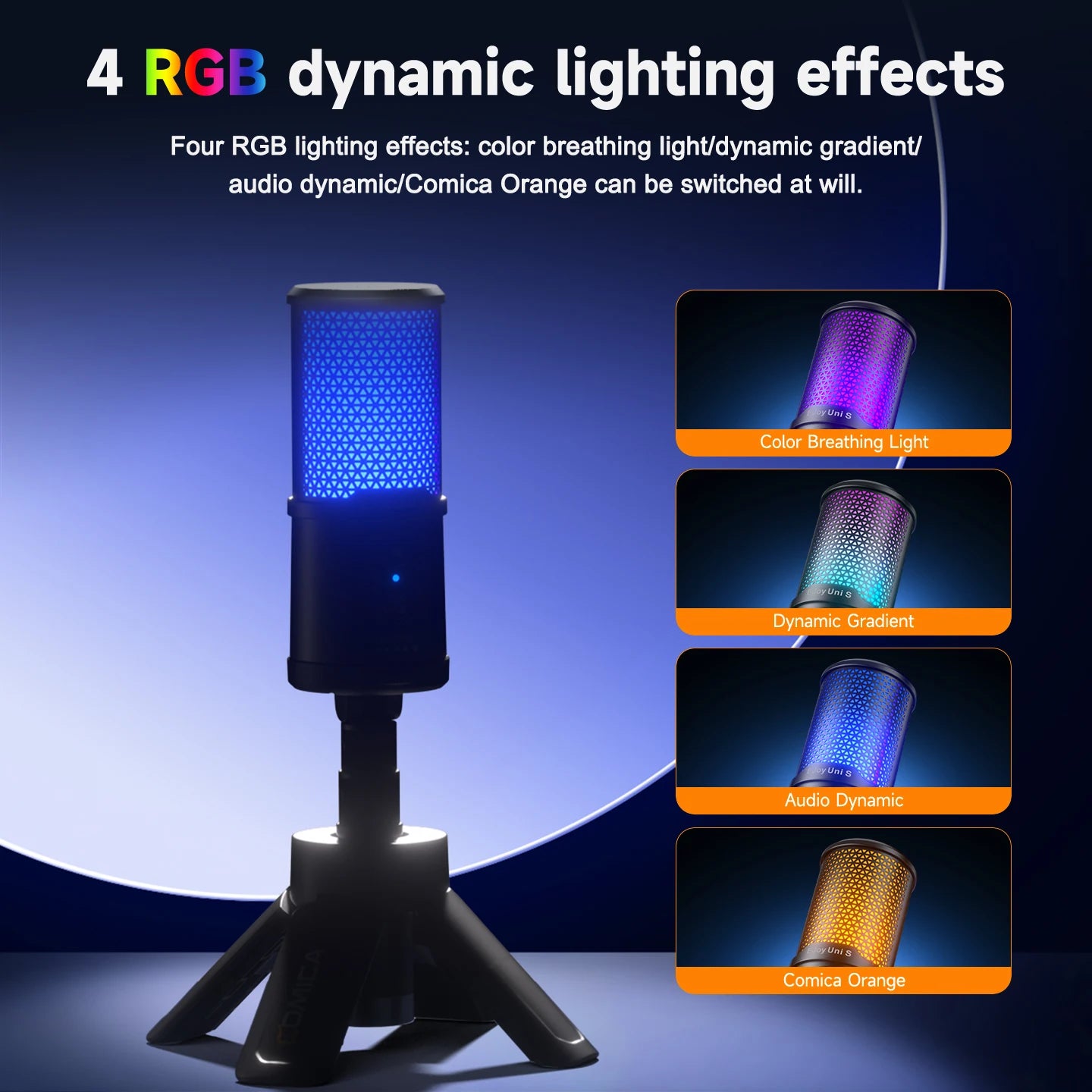 RGB USB Condenser Microphone with Cardioid Pickup AI Denoise Tripod for PC Mac PS5 Recording