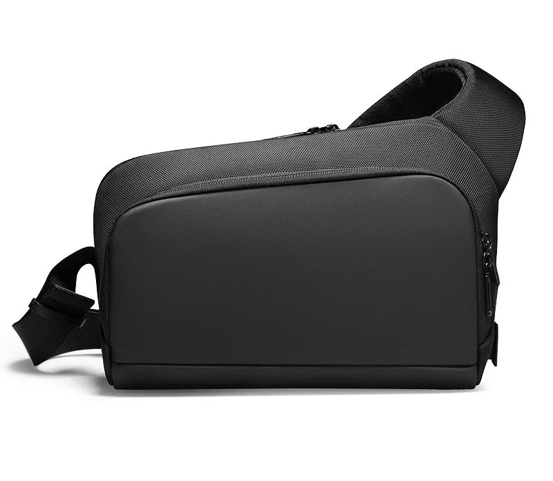 Black Minimalist Sling Messenger Bag for Men Water Resistant Lightweight Chest and Shoulder Design