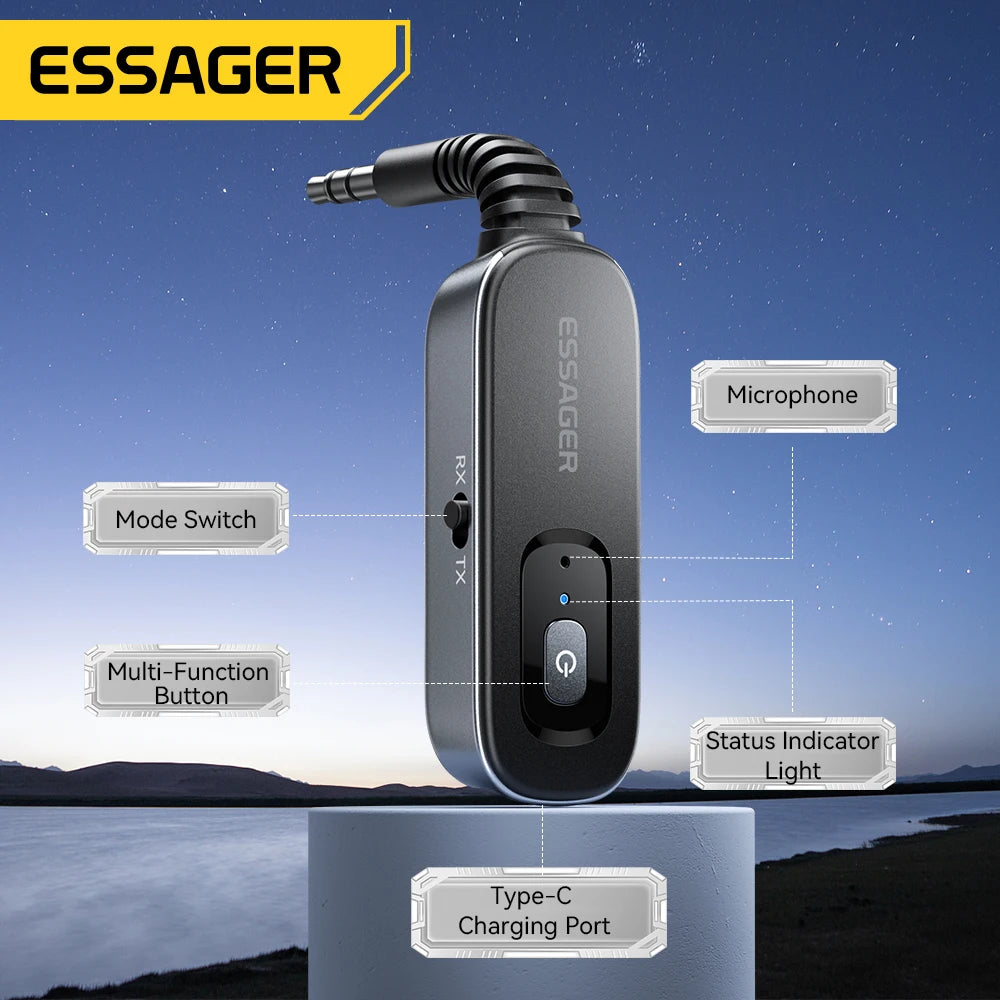 Essager Bluetooth 5.1 Audio Receiver & Transmitter with Mic, 3.5mm AUX & Type-C Adapter