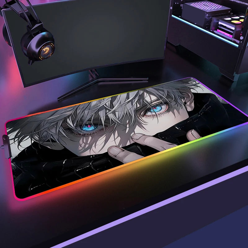 RGB Anime Gaming Mouse Mat XL with LED Lighting Non Slip Waterproof Desk Pad for Keyboard and Mouse