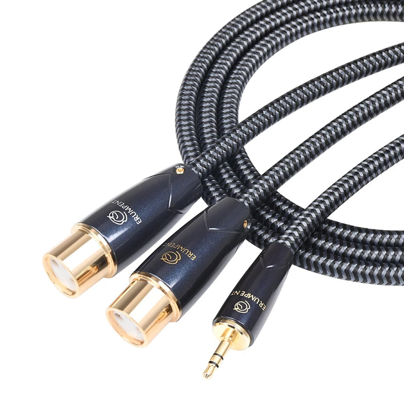 Premium 3.5mm to Dual XLR Audio Cable with OCC Copper for Amplifier Mixer and Studio Use