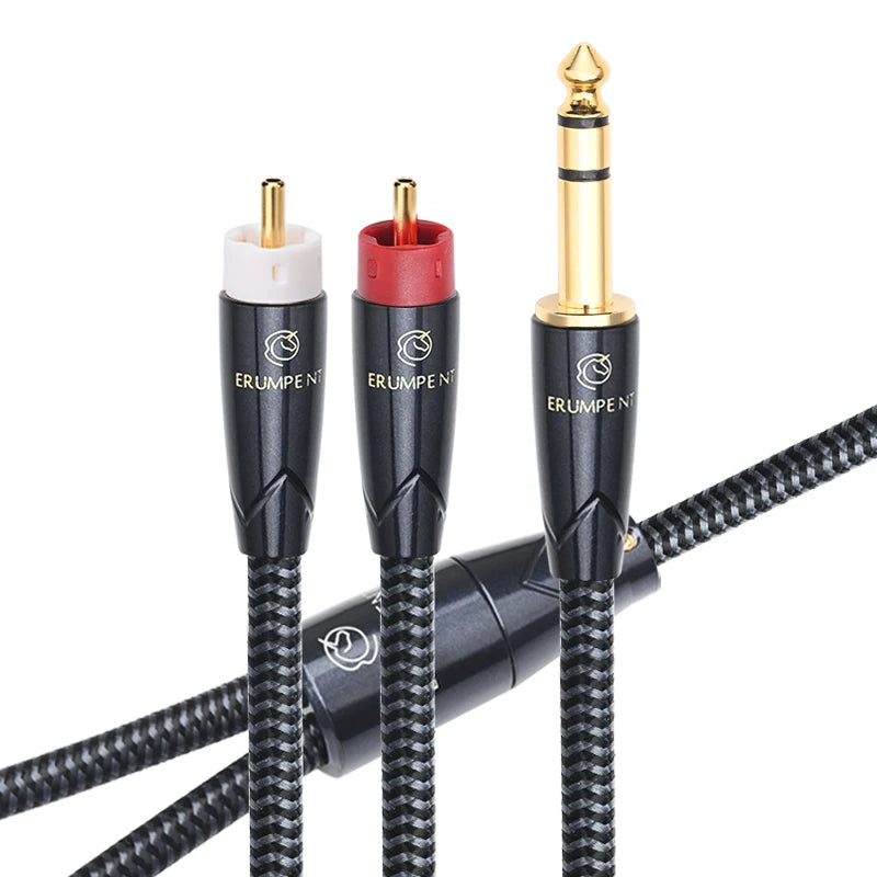 Premium OCC Copper 6.5mm TRS to Dual RCA Stereo Audio Cable for Amplifier and Speaker