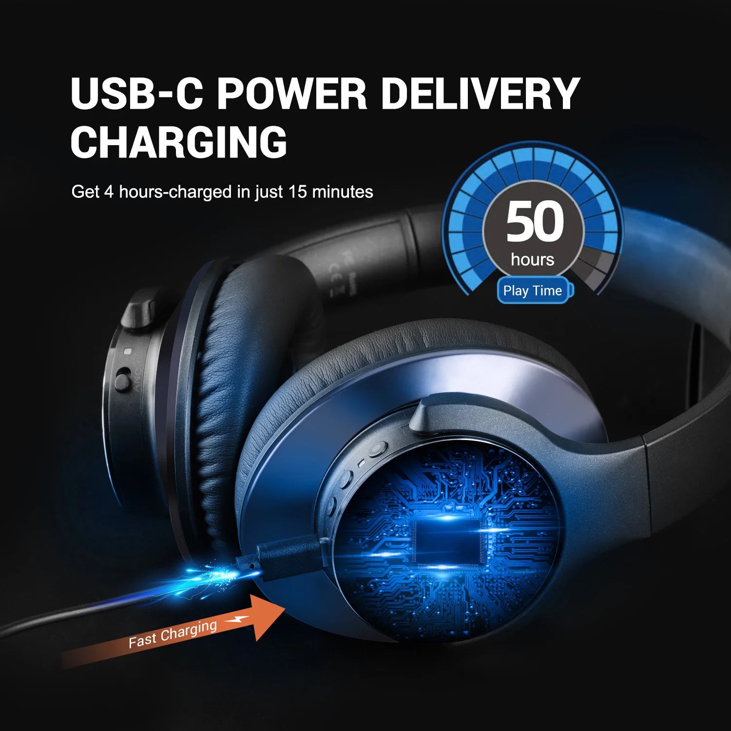 Wireless Over Ear Bluetooth Headphones with Hybrid Active Noise Cancelling and Hi Res Audio