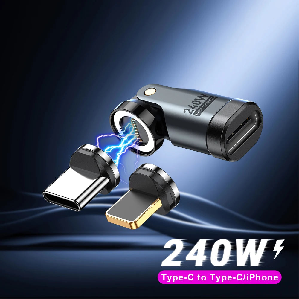9-pin Magnetic USB-C OTG Adapter 240W PD Fast Charging Data Connector for Laptop and iPhone