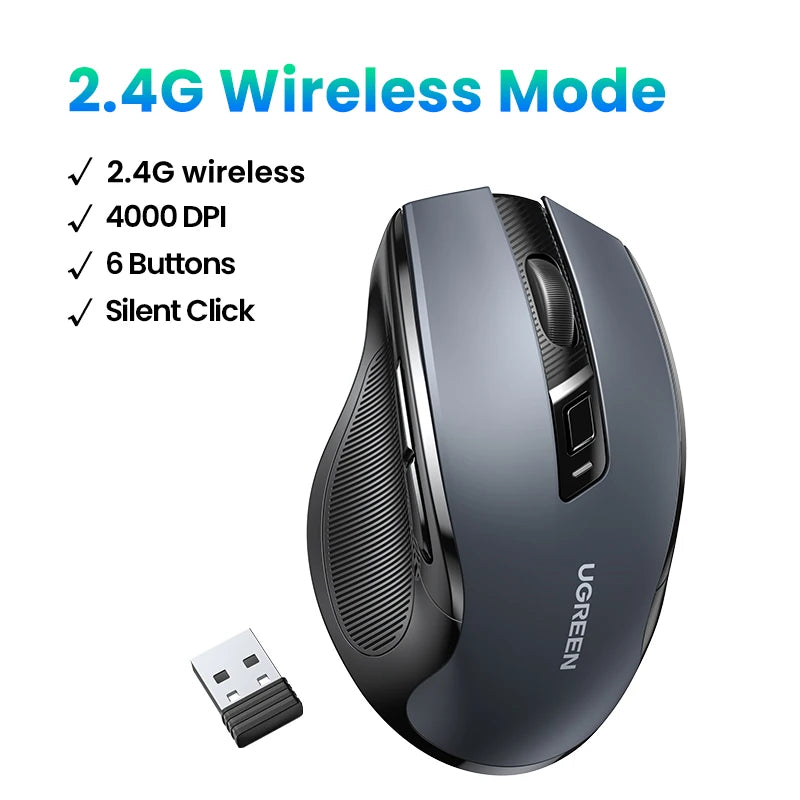 Wireless Bluetooth 5.0 & 2.4GHz Ergonomic Mouse 4000 DPI Silent Clicks for Laptop PC Tablet