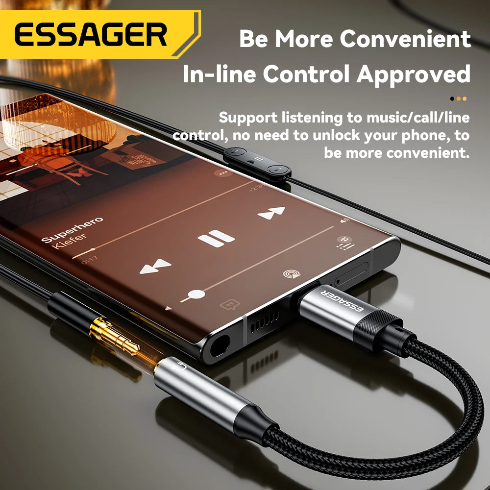 Essager Type-C to 3.5mm Audio Adapter Cable for iPhone 15, Samsung, MacBook & More