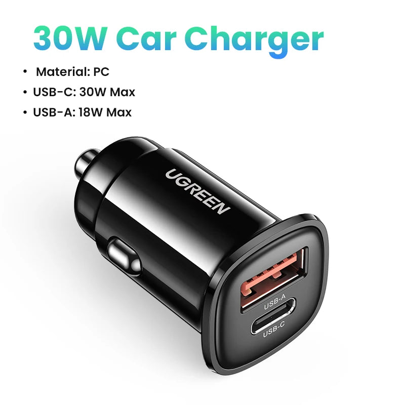30W Car Charger USB-C Fast Charging for iPhone 17 16 15 Samsung Xiaomi Quick Charge 3.0 4.0