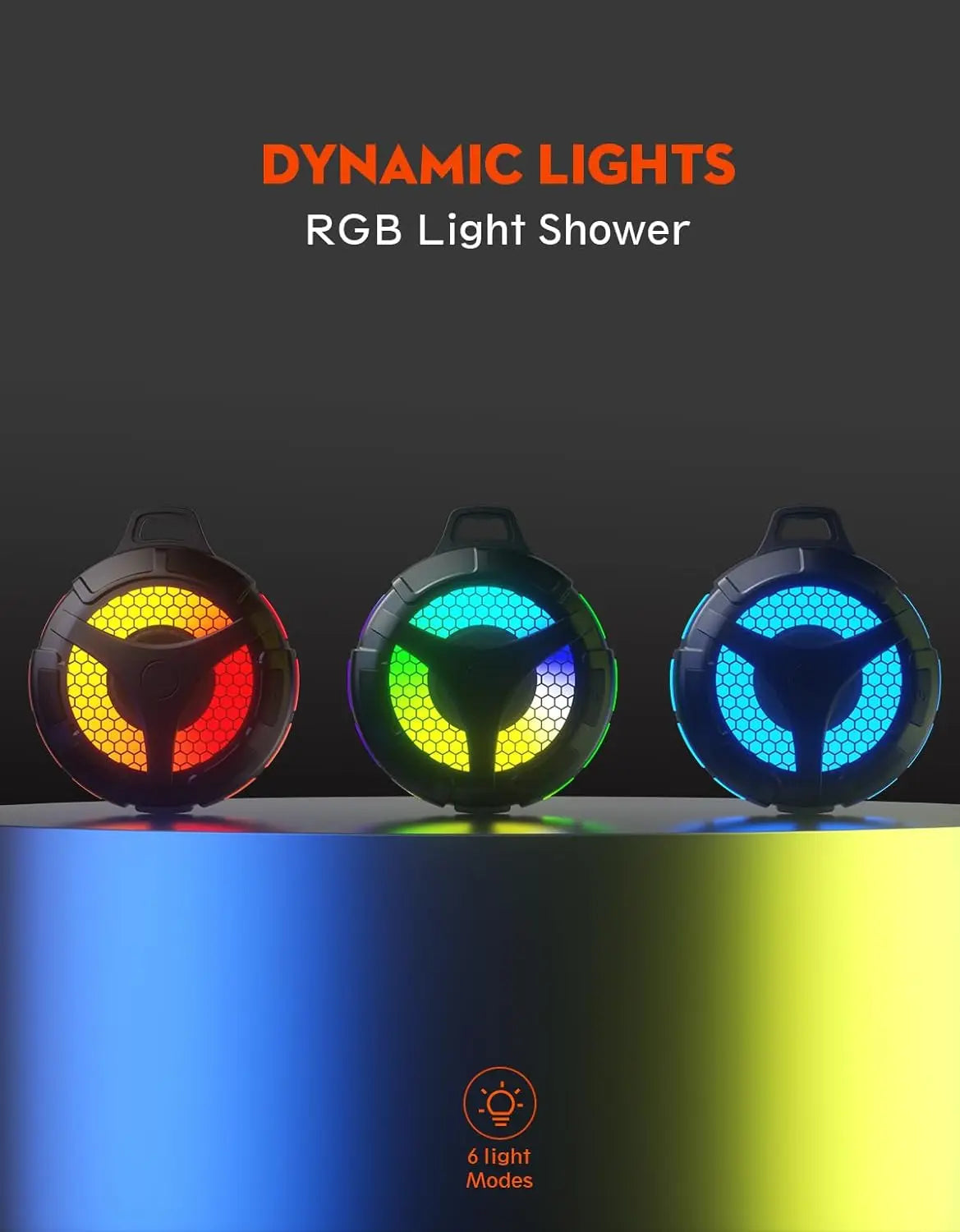 Portable Bluetooth Shower Speaker with LED Light and IP67 Waterproof Stereo Sound
