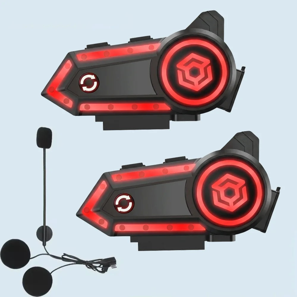 Motorcycle Helmet Bluetooth Headset Stereo Intercom Hands Free Call IPX7 Waterproof Ambient Lighting