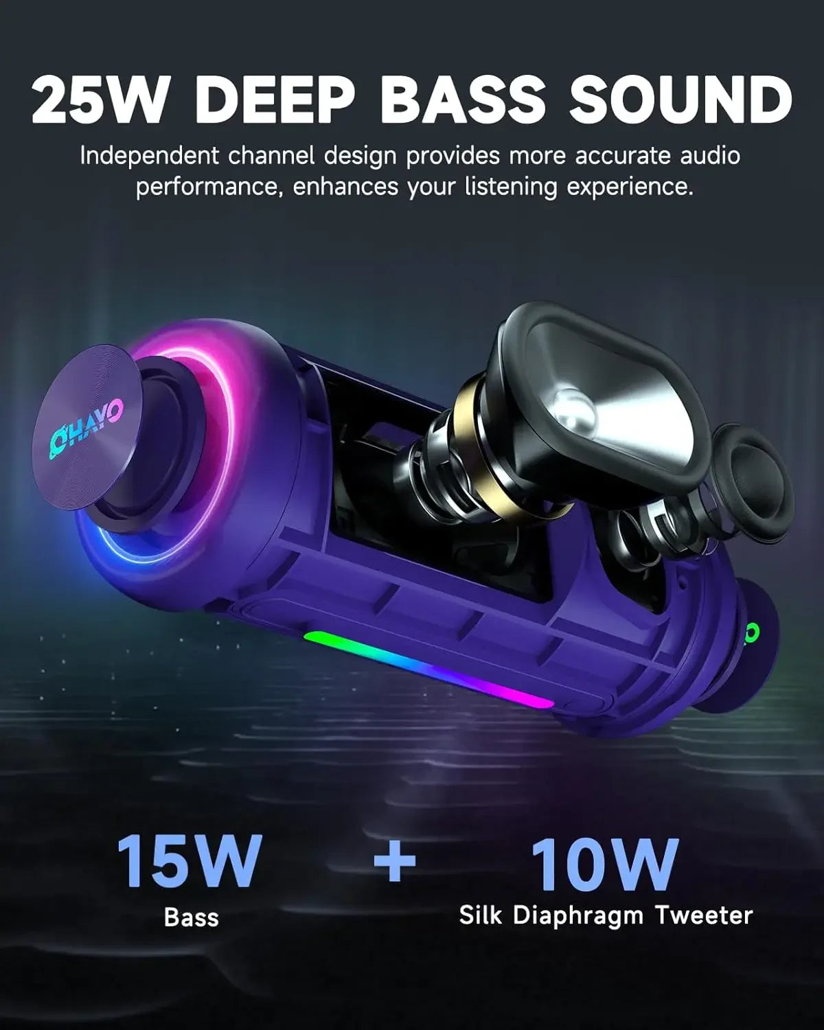 Outdoor Portable Bluetooth Speaker with RGB Lights Powerful Bass and IPX7 Waterproof Design