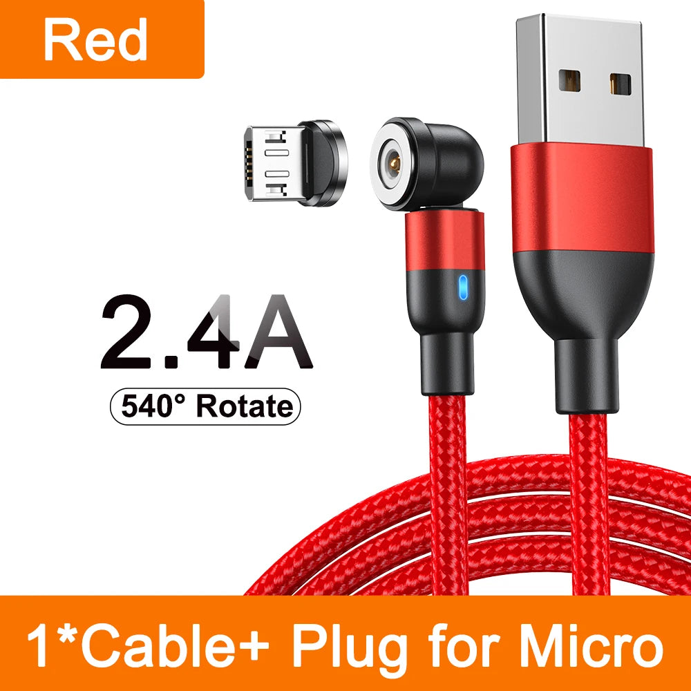 Magnetic 3 in 1 Fast Charging Cable with 540 Degree Rotate for Type C Micro USB and iPhone Devices