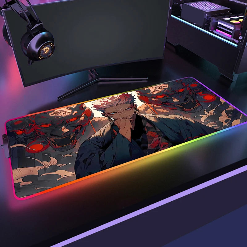 RGB Anime Gaming Mouse Mat XL with LED Lighting Non Slip Waterproof Desk Pad for Keyboard and Mouse