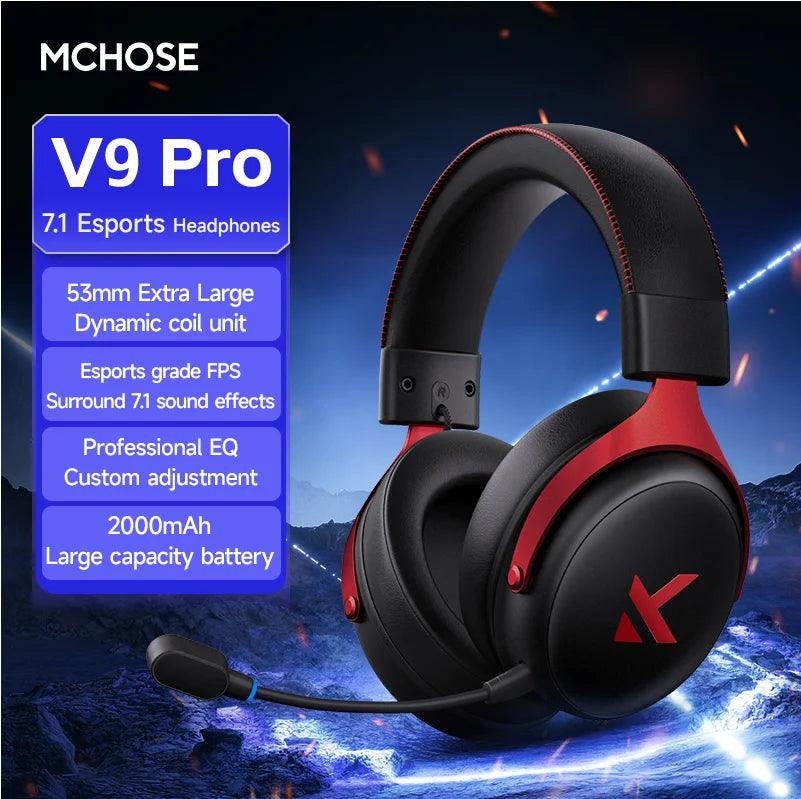 MCHOSE V9 Pro Wireless Gaming Headphones Bluetooth 5.3 with 7.1 Surround and 250Hr Battery