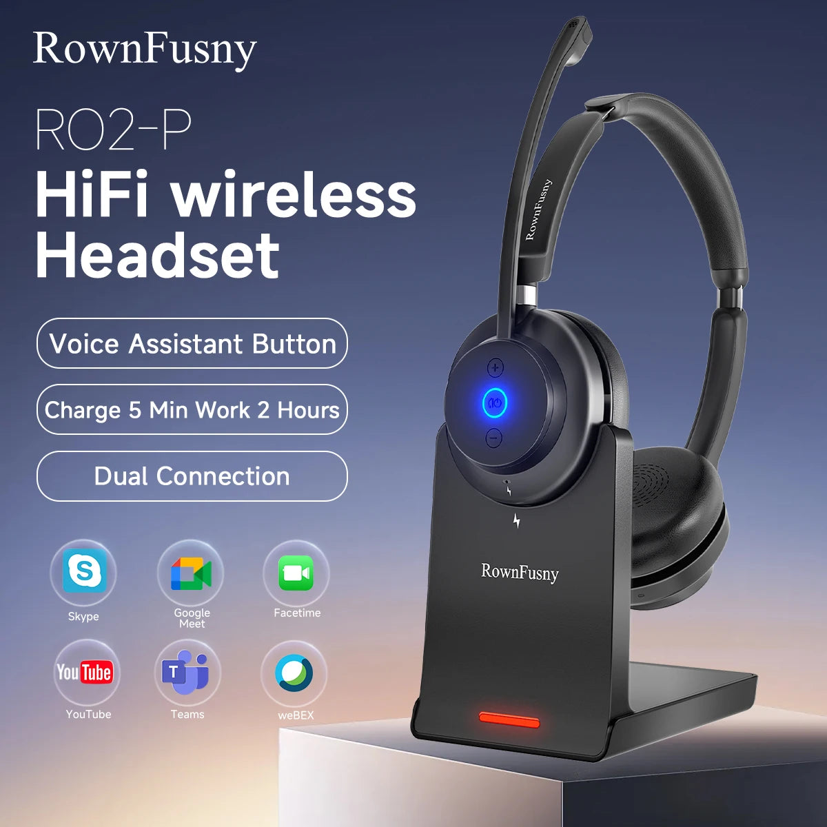 Wireless Bluetooth Over Ear Headset with Noise Cancelling Microphone for Work and Social Calls
