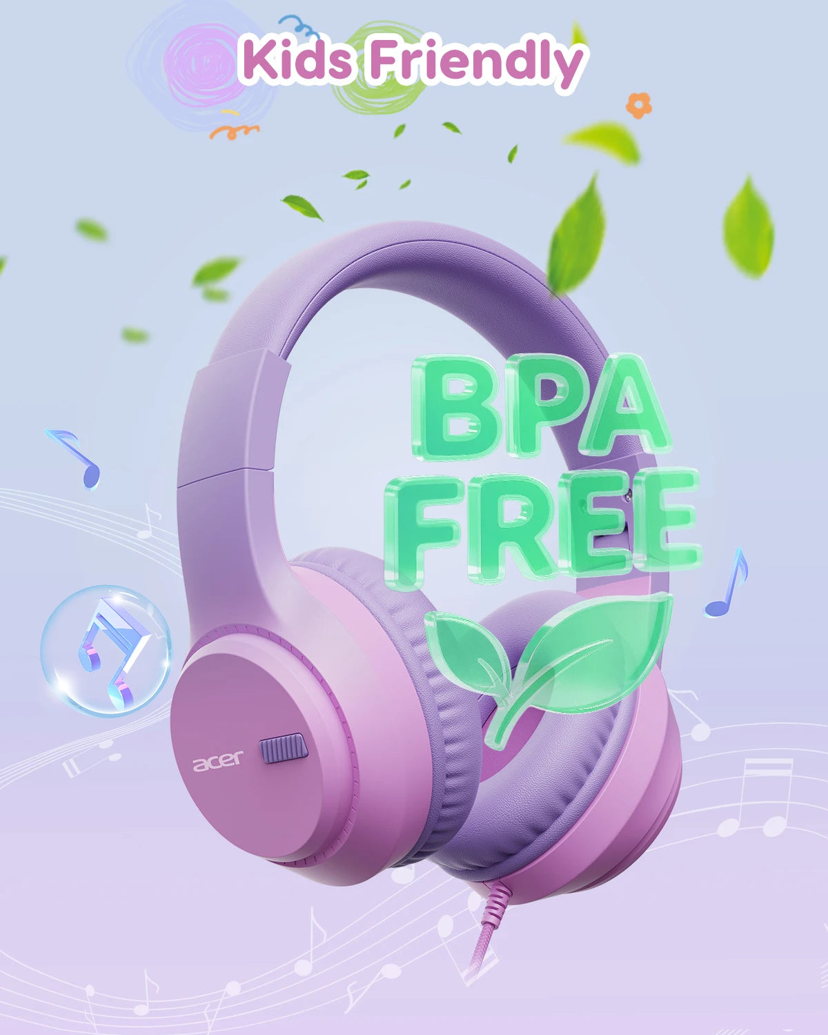 Kids Wired Over Ear Headphones with Volume Limiter and Foldable Design for Study and Travel