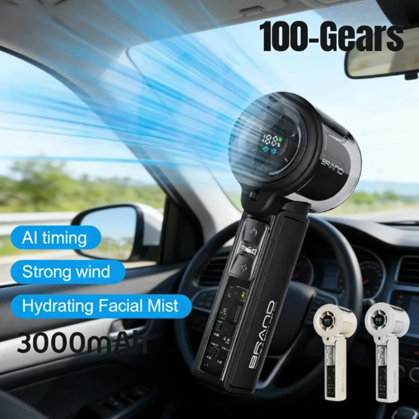 Portable Rechargeable Handheld Fan with Water Mist Spray and Digital Display for Outdoor Use
