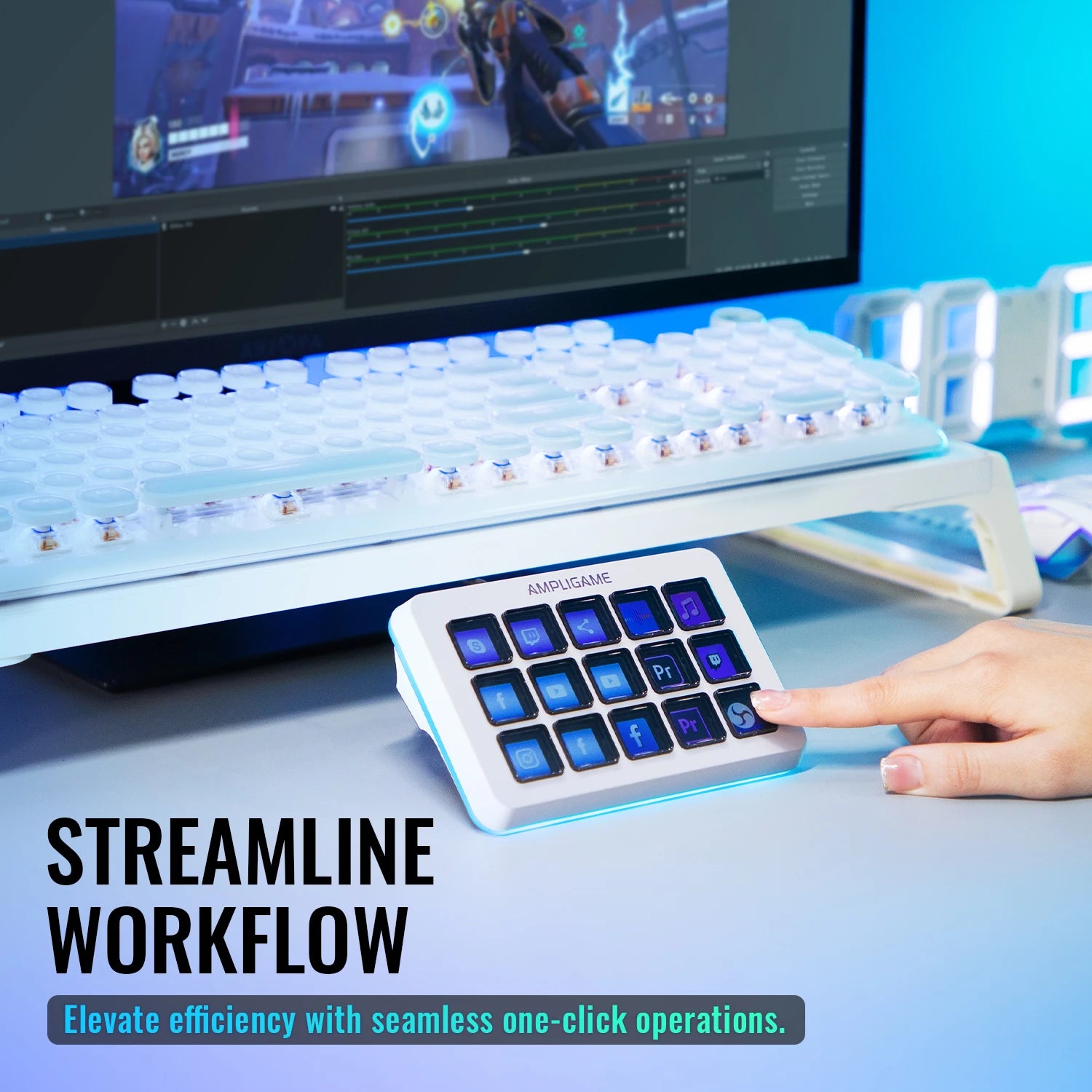 15-Key Programmable Stream Controller with LCD Macro Buttons RGB Lighting for OBS Twitch YouTube