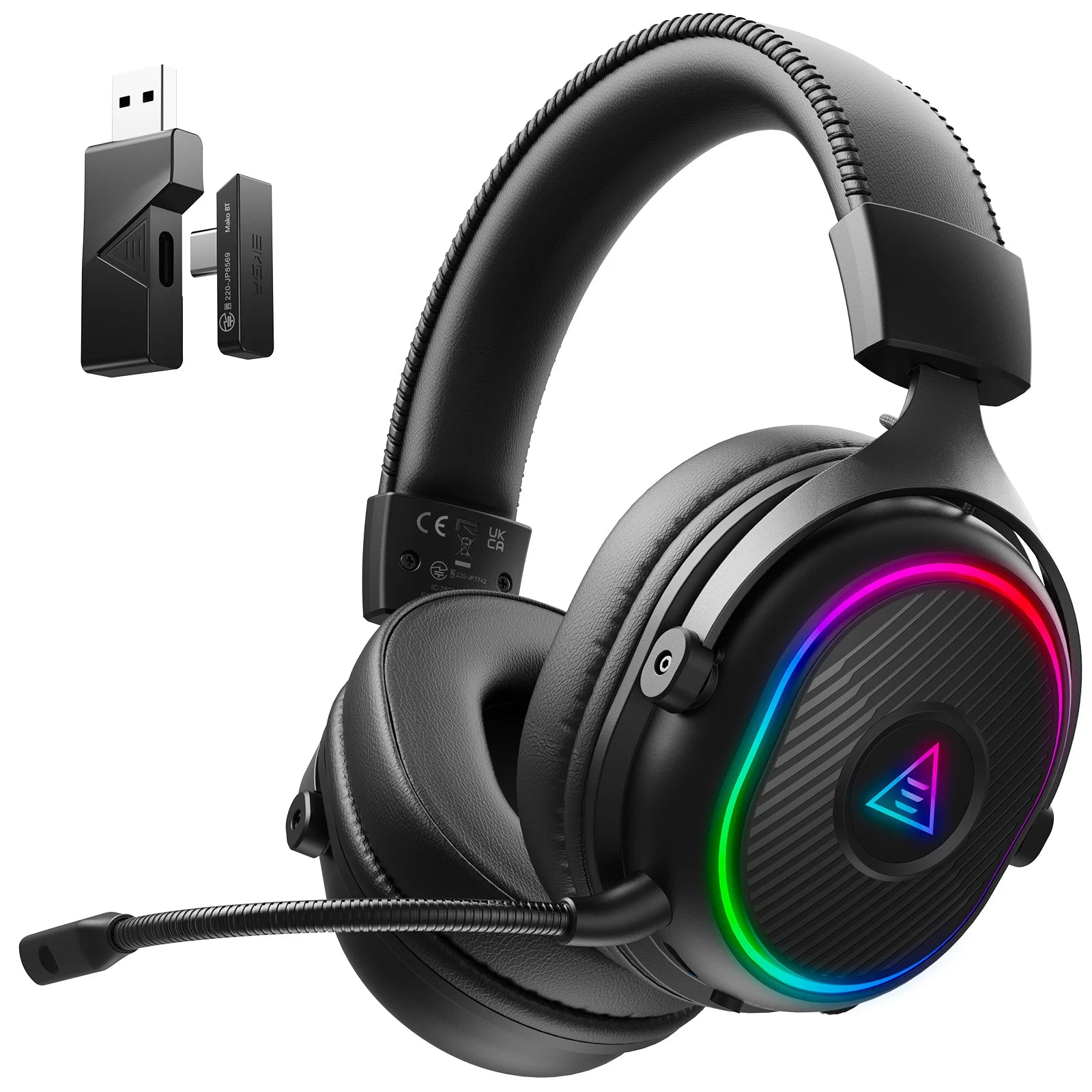 Wireless Over Ear Gaming Headset with Bluetooth and 2.4GHz Low Latency Audio for PC and Console