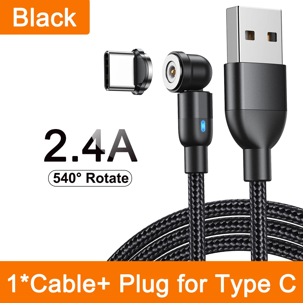 Magnetic 3 in 1 Fast Charging Cable with 540 Degree Rotate for Type C Micro USB and iPhone Devices