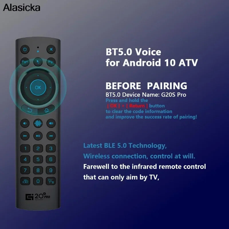 Wireless Smart Voice Air Mouse Remote with Gyroscope and Backlit Keys for Android TV Box