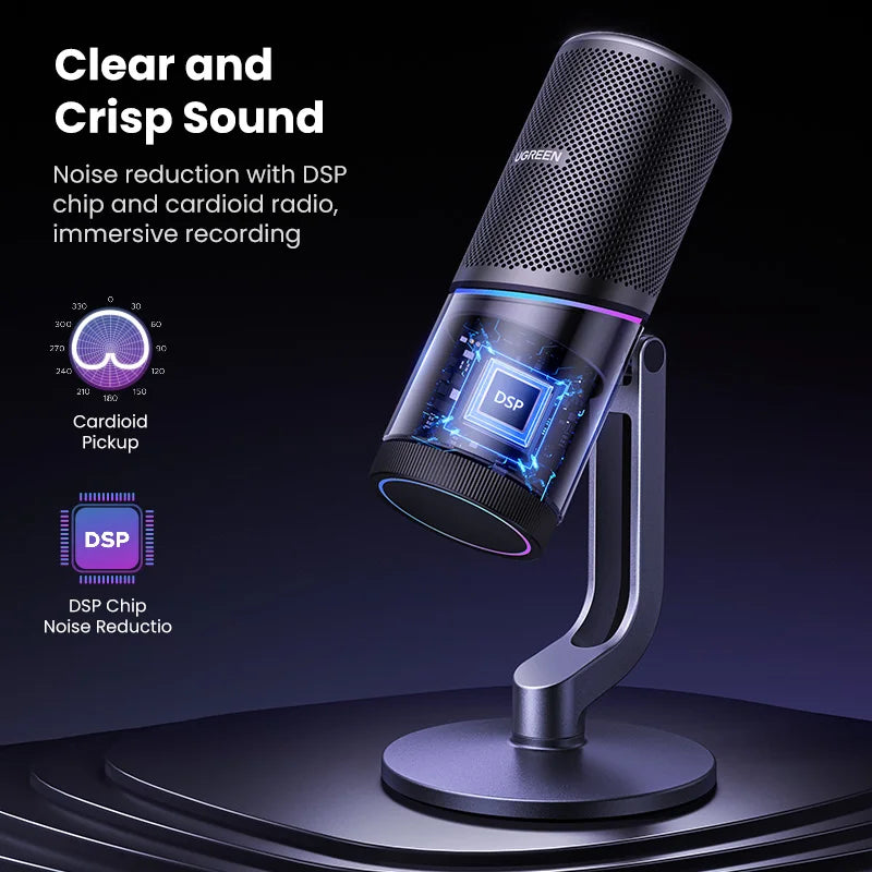 Professional USB Condenser Microphone with RGB Lighting for PC Mac Streaming Gaming Podcasting