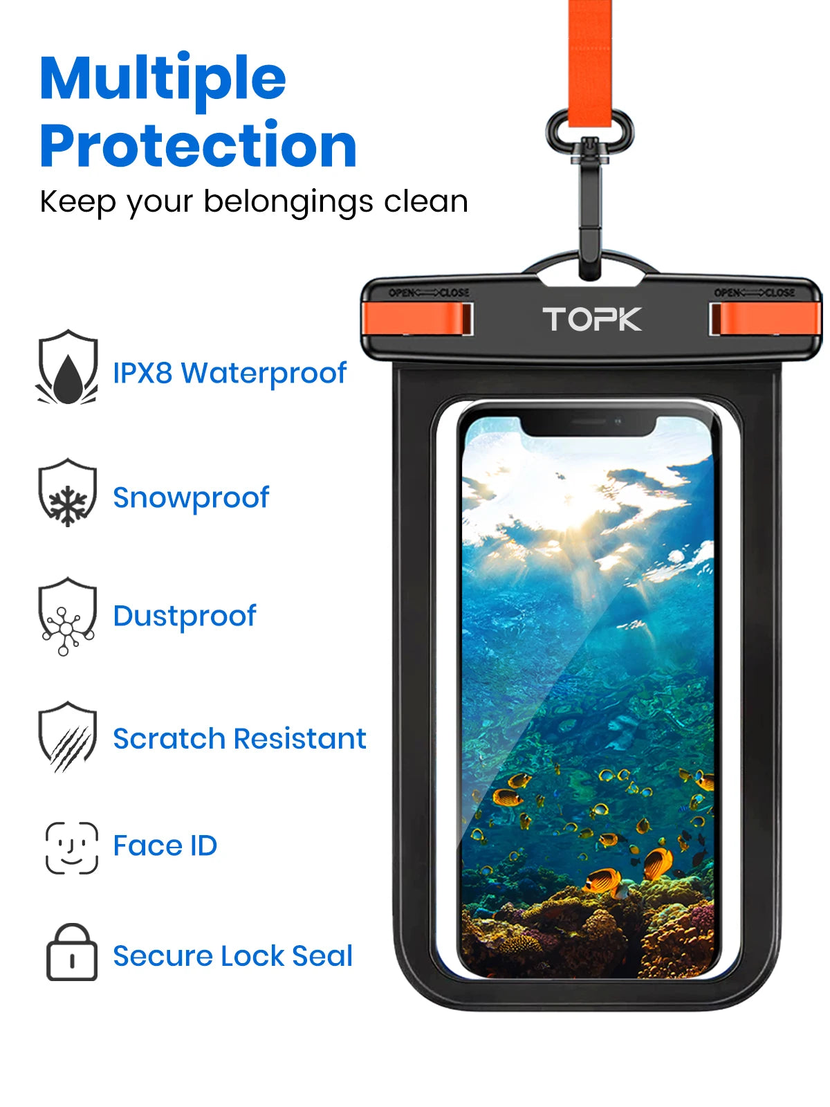 Waterproof Phone IPX8 Universal Dry Bag Clear Touch Windows, Secure Lock for Travel & Water Sports