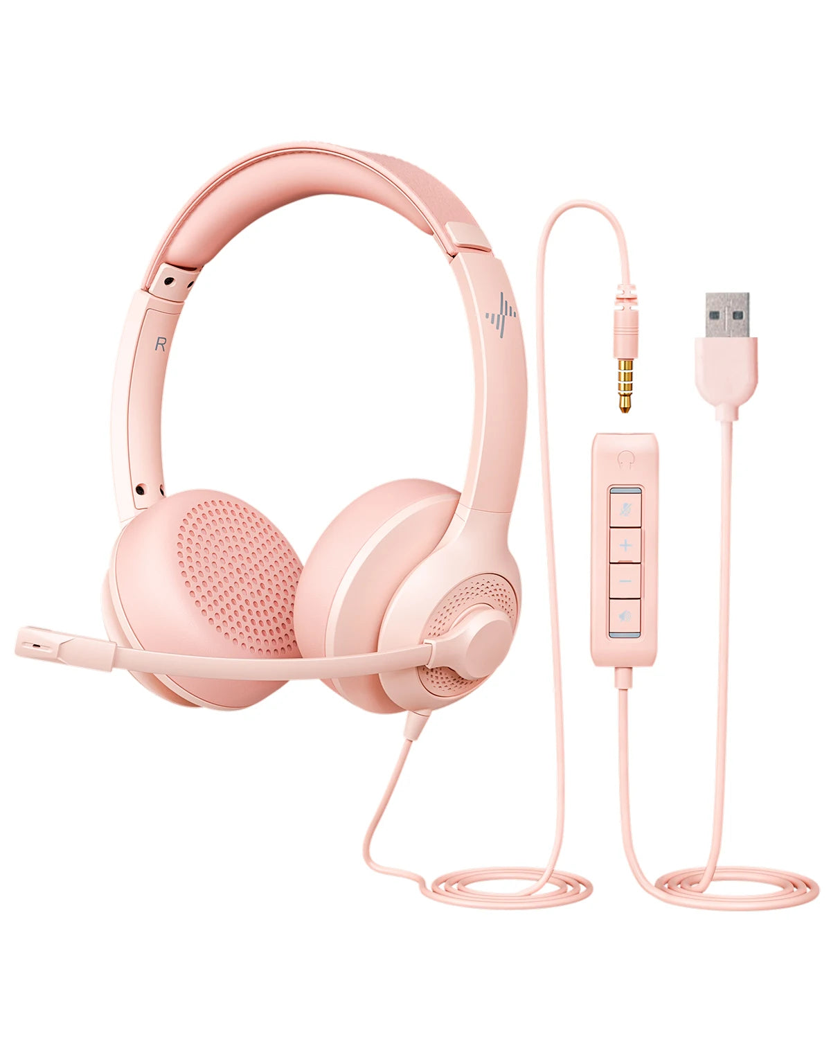 USB Wired Headset with Noise Cancelling Microphone and In-line Controls for Home Office