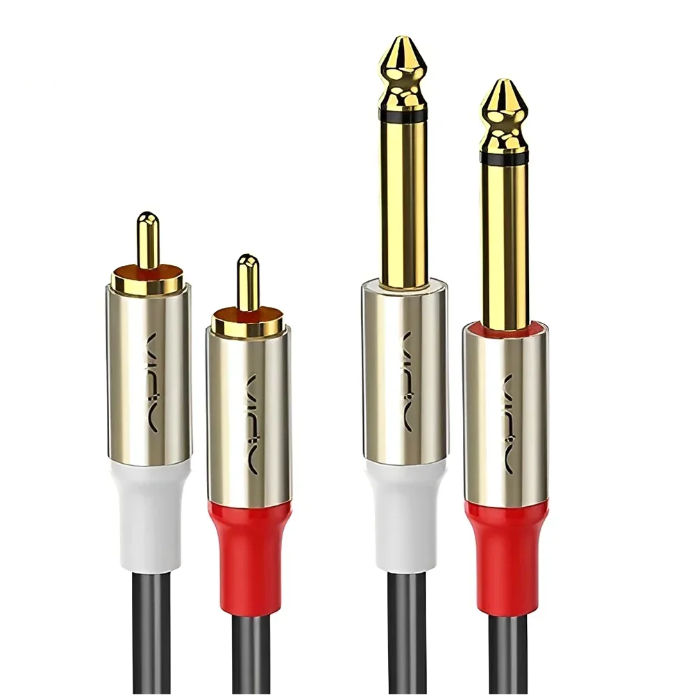 6.35mm to Dual RCA Stereo Cable 1/4 TS Male to 2 RCA Audio Lead for AV Systems