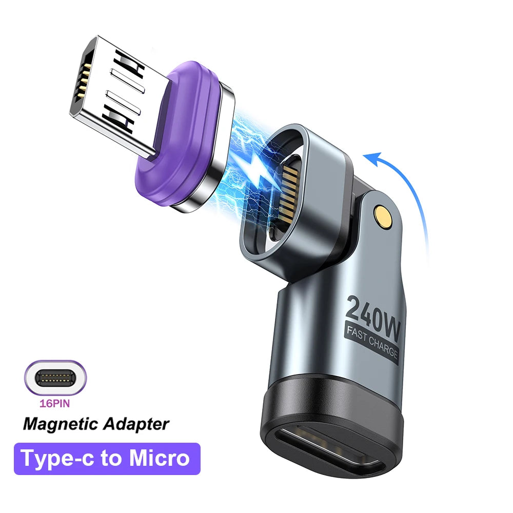 240W Magnetic USB C Adapter OTG Converter Type C Male to Female Fast Charging Connector