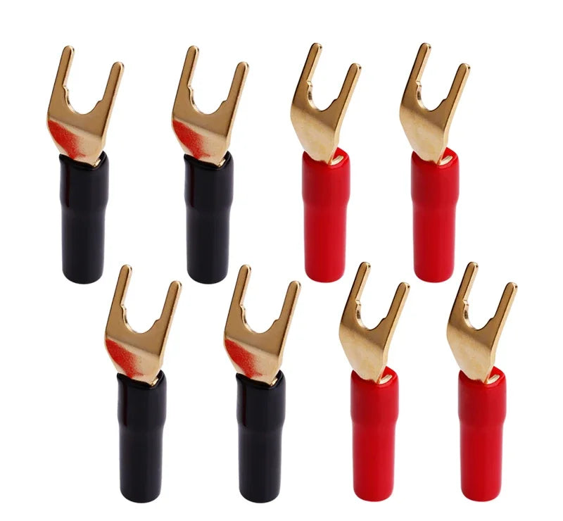 8PCS Gold Plated Copper Banana Plugs U Y Type Speaker Wire Connectors for Audio Systems