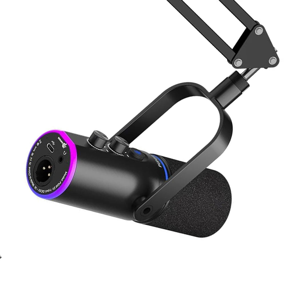 USB XLR Dynamic Microphone for Gaming Streaming and Podcast Recording with RGB Lighting